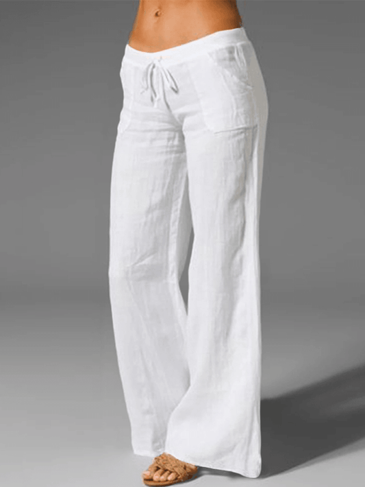 Wide Leg Women Loose Cotton Pure Color Elastic Waist Trousers Pants - MRSLM