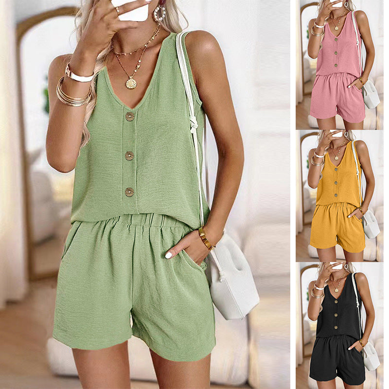 Women’s V-Neck Sleeveless Top with Shorts Set