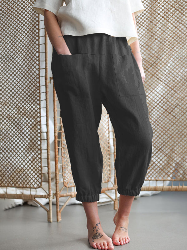 Baggy Pants- Women's Baggy Fit Linen Tapered Pants- - Pekosa Women Fashion