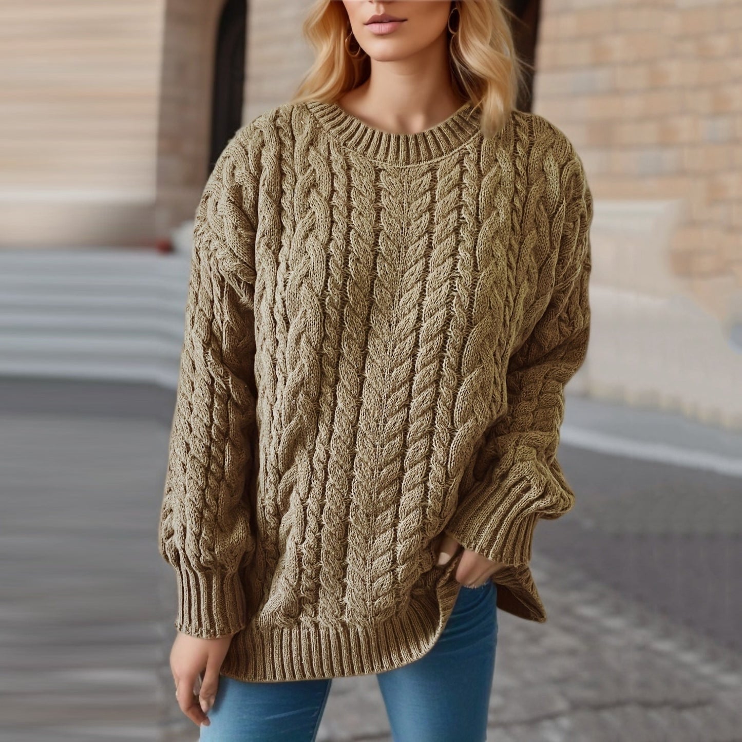 Color-Autumn Winter Retro Vertical Stripes Twist Round Neck Long Sleeve Knitted Pullover Thick Needle Sweater Women-Fancey Boutique