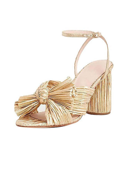 Bow Knot Chunky Heel Sandals - ECHOINE