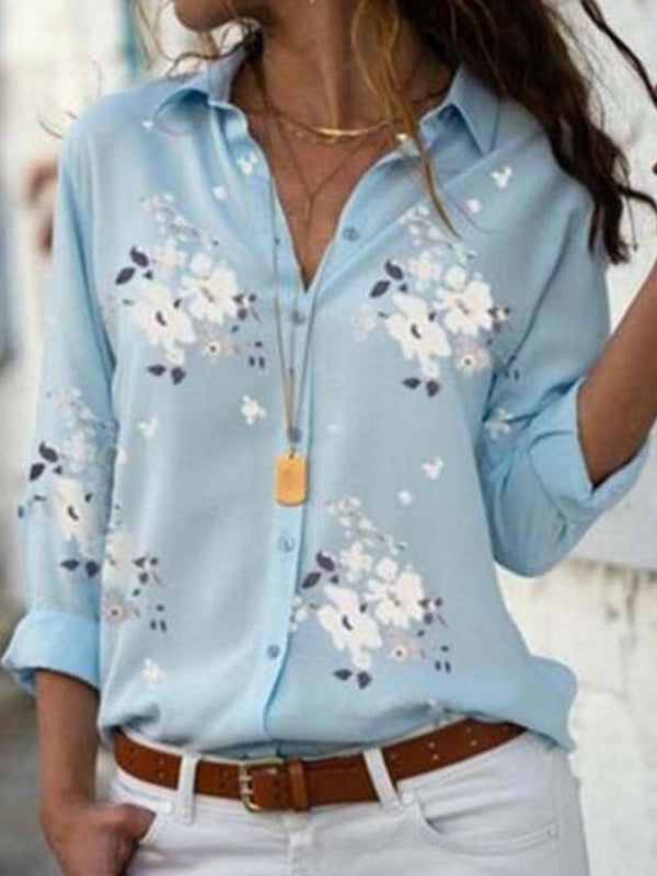 Long Sleeve Tops Blouses Print V-Neck Chiffon Blouse Female Work Wear Shirts Plus Size 5XL-Women Clothing-Come4Buy eShop