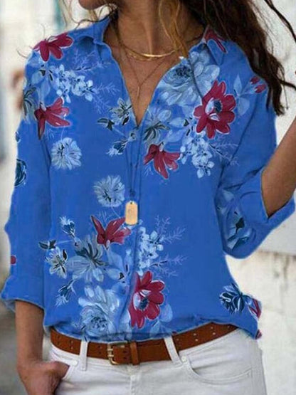 Long Sleeve Tops Blouses Print V-Neck Chiffon Blouse Female Work Wear Shirts Plus Size 5XL-Women Clothing-Come4Buy eShop