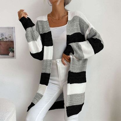 Women's Long Sleeve Colorblock Open Cardigan in 7 Colors S-L - Wazzi's Wear