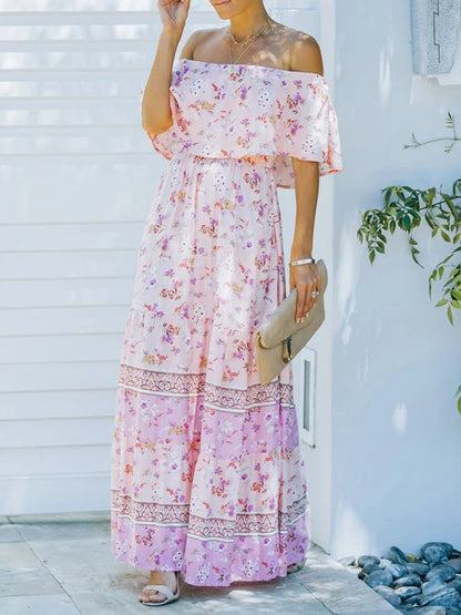 Women’s Off-the-Shoulder Floral Maxi Dress in 8 Colors Sizes 4-26 - Wazzi's Wear