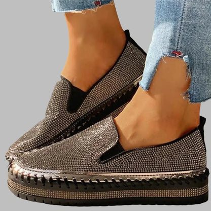 Ingvn - Women Casual Fashion Rhinestone Slip-On Sneakers