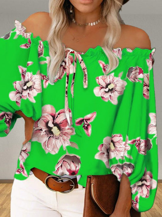 Women's Blouses One Word Collar Floral Print Long Sleeve Blouse - Blouses - Instastyled | Online Fashion Free Shipping Clothing, Dresses, Tops, Shoes - 28/03/2022 - 30-40 - BLO2203281646