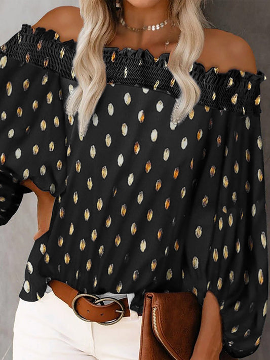 Women's Blouses One Word Neck Polka Dot Long Sleeve Blouse - Blouses - Instastyled | Online Fashion Free Shipping Clothing, Dresses, Tops, Shoes - 07/03/2022 - 20-30 - BLO2203071612